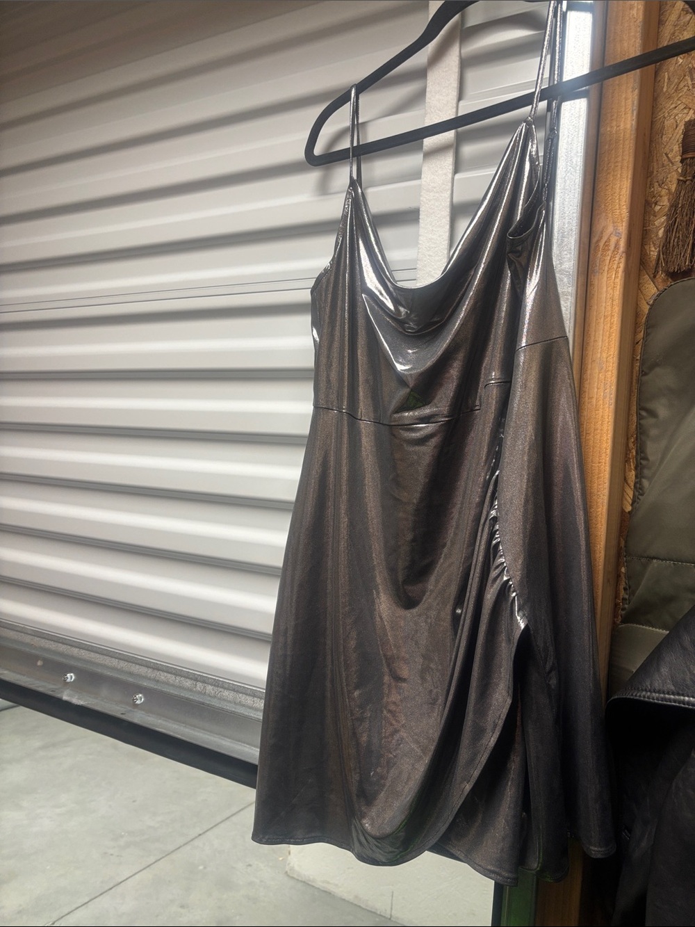 Jump Metallic Charcoal Slip Mini Dress